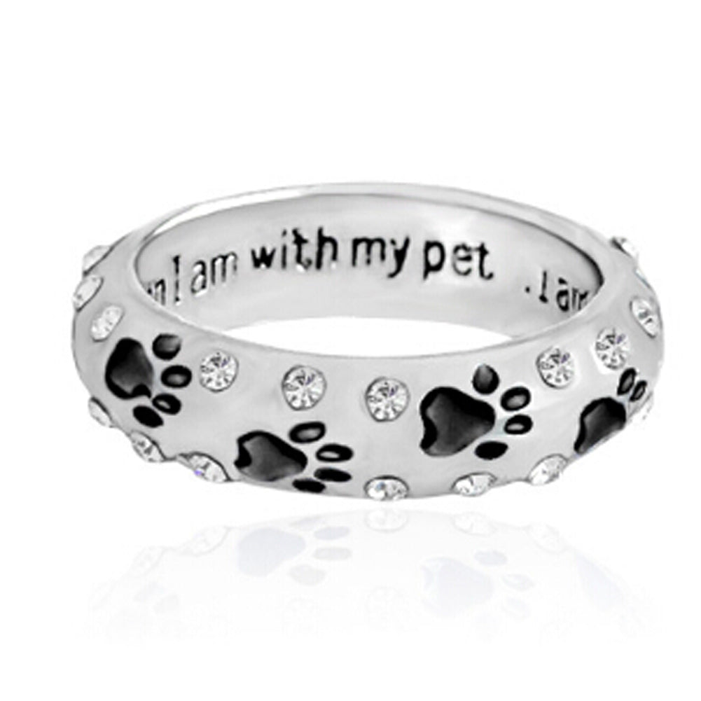 Dog Claw Rhinestones Ring for Women When I Am with My Pet...