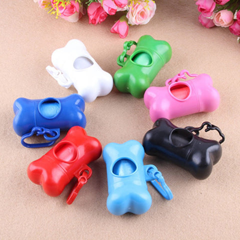 1pc Roll Pet Dog Garbage Waste Poop Carrier Bags With Colorful Bone Trash Bag Dispenser