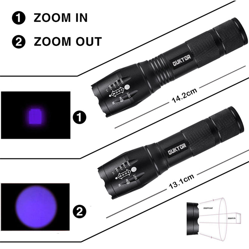 Waterproof 365 nm UV Led Flashlight Ultraviolet Zoomable Torch Lamp for Pet Urine Bugs and Stains Detection