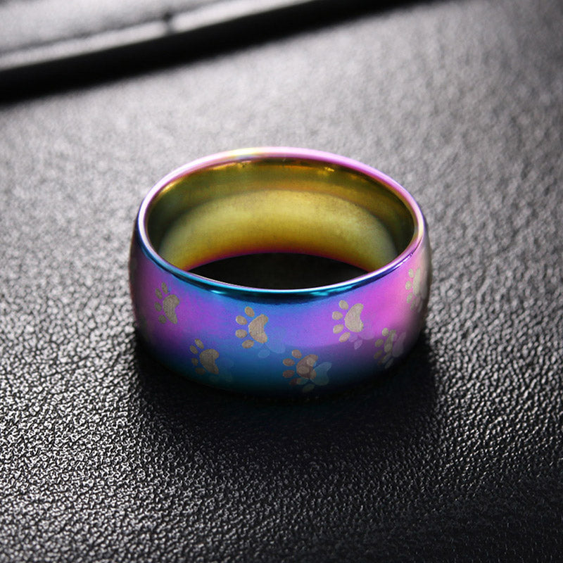 Beautiful Dog Paws Stainless Steel Rainbow Ring