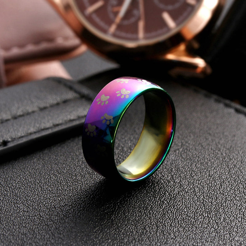 Beautiful Dog Paws Stainless Steel Rainbow Ring