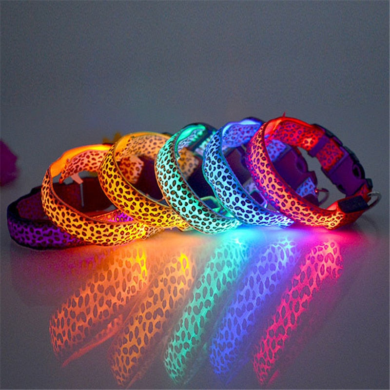LED Dog Safety Collar Light Up Leopard Design
