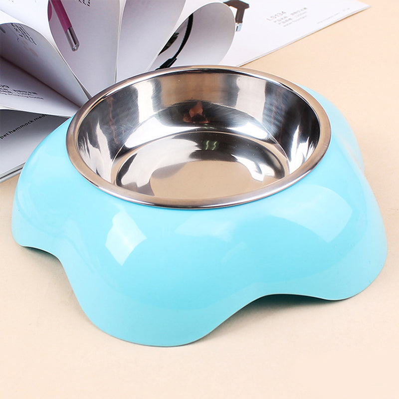 Pet Feeder Plastic Stainless Steel Water Bowl Flower Shape
