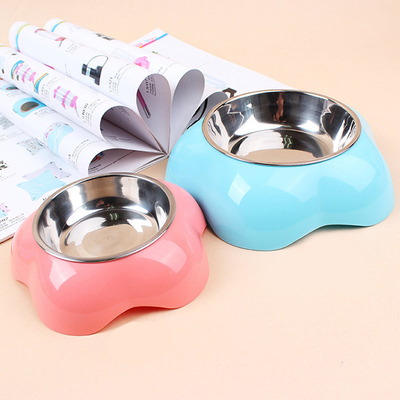 Pet Feeder Plastic Stainless Steel Water Bowl Flower Shape