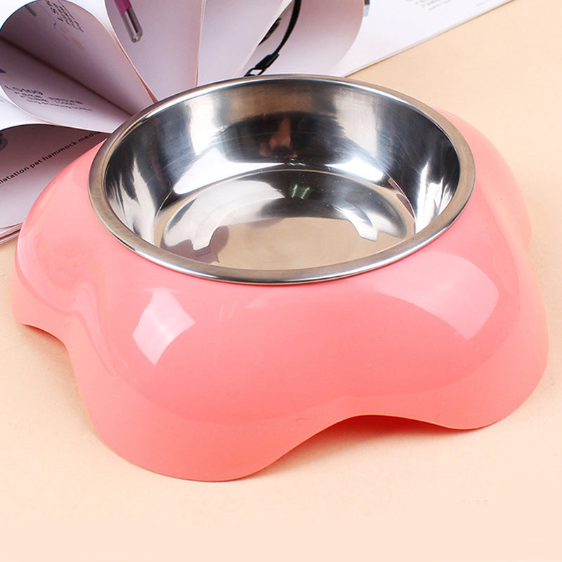 Pet Feeder Plastic Stainless Steel Water Bowl Flower Shape
