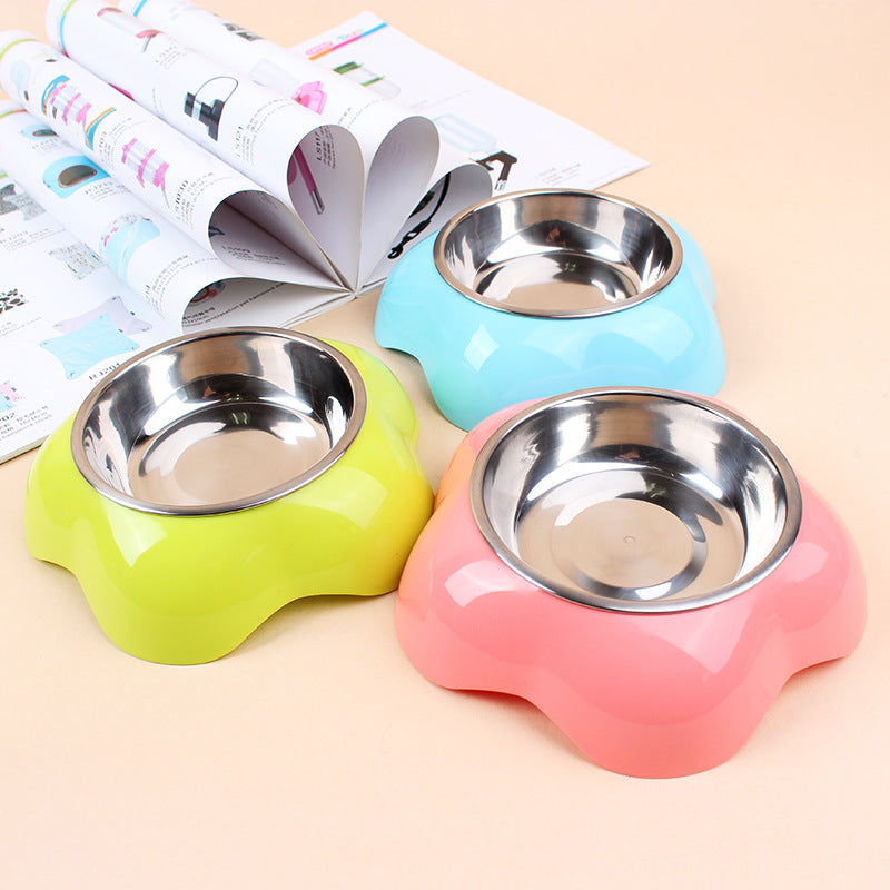 Pet Feeder Plastic Stainless Steel Water Bowl Flower Shape