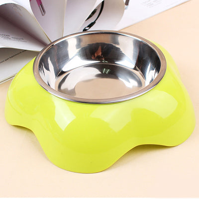 Pet Feeder Plastic Stainless Steel Water Bowl Flower Shape