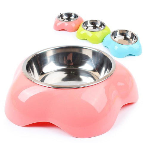 Pet Feeder Plastic Stainless Steel Water Bowl Flower Shape
