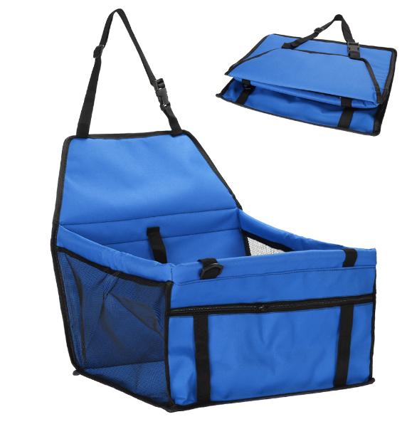 Waterproof and Foldable Car Booster Seat for Dogs with Clip-On Safety Leash and Storage Pocket.