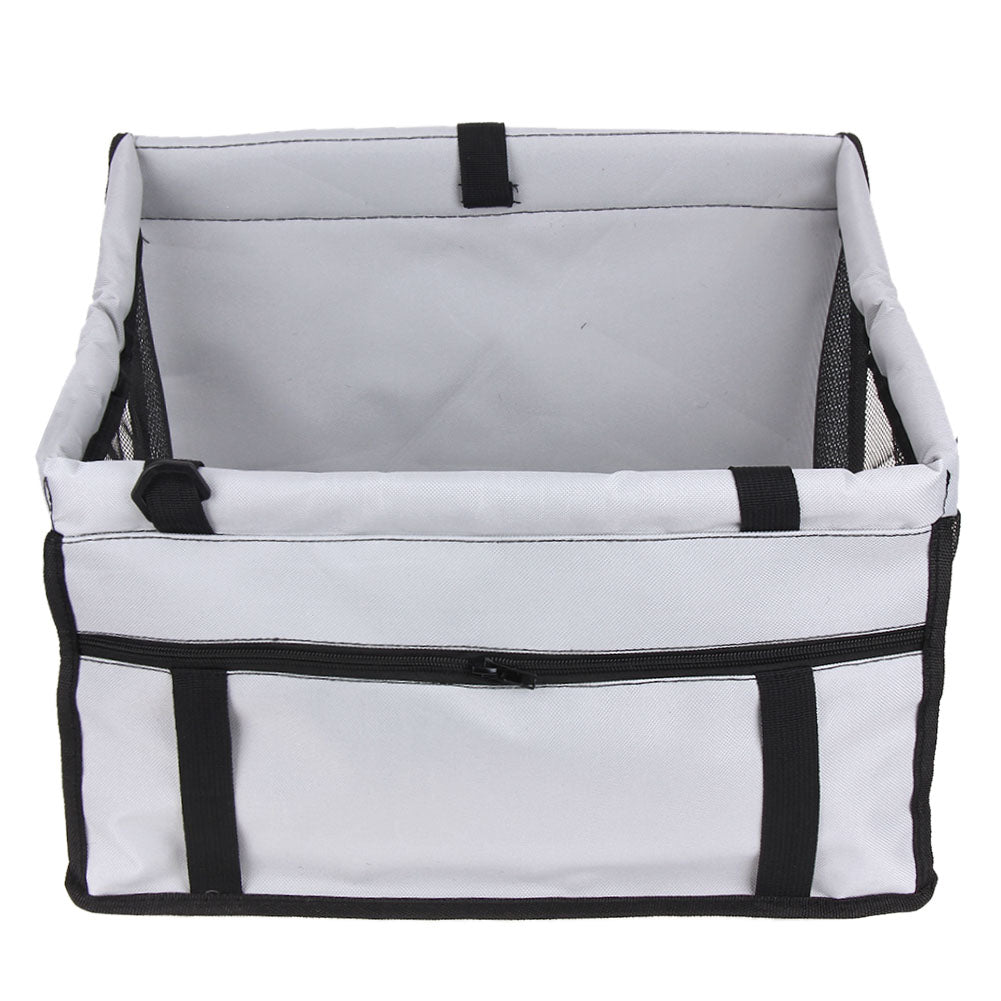 Waterproof and Foldable Car Booster Seat for Dogs with Clip-On Safety Leash and Storage Pocket.