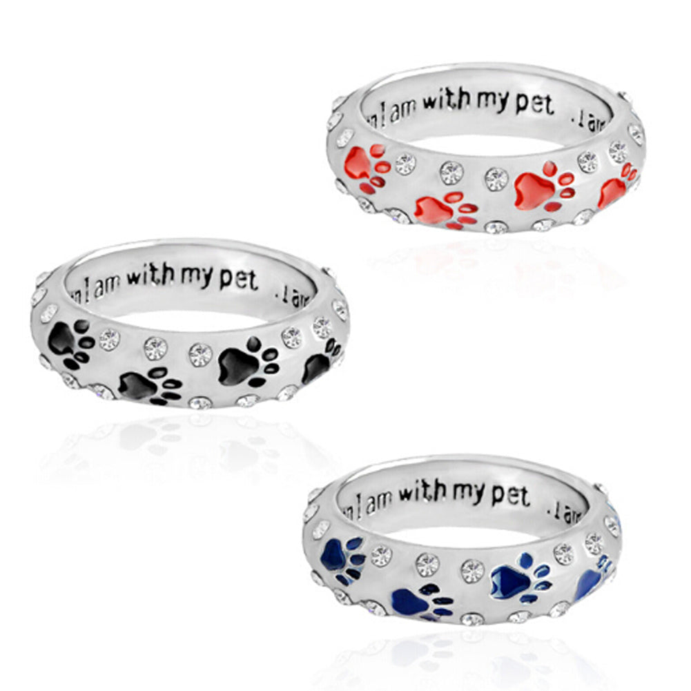 Dog Claw Rhinestones Ring for Women When I Am with My Pet...