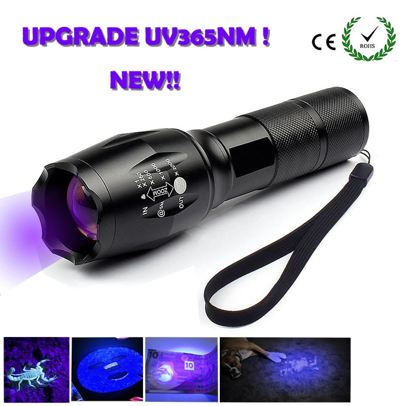 Waterproof 365 nm UV Led Flashlight Ultraviolet Zoomable Torch Lamp for Pet Urine Bugs and Stains Detection