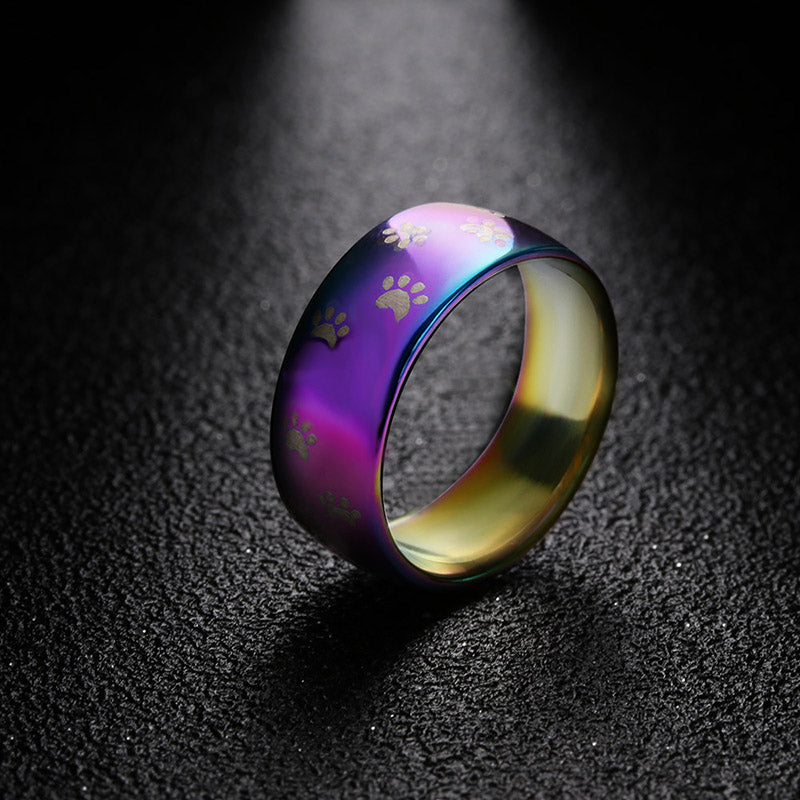Beautiful Dog Paws Stainless Steel Rainbow Ring