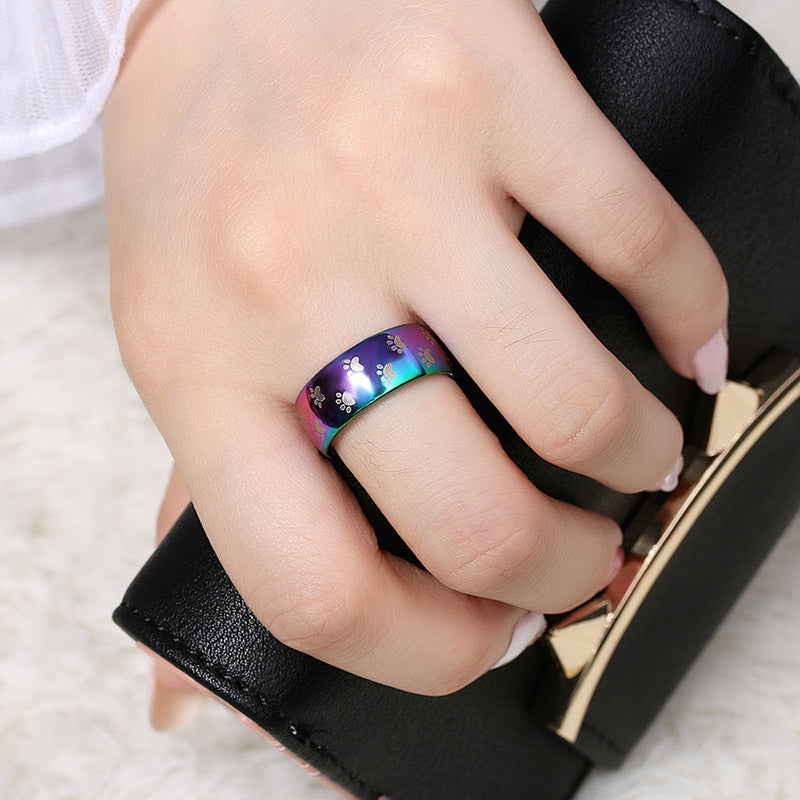 Beautiful Dog Paws Stainless Steel Rainbow Ring