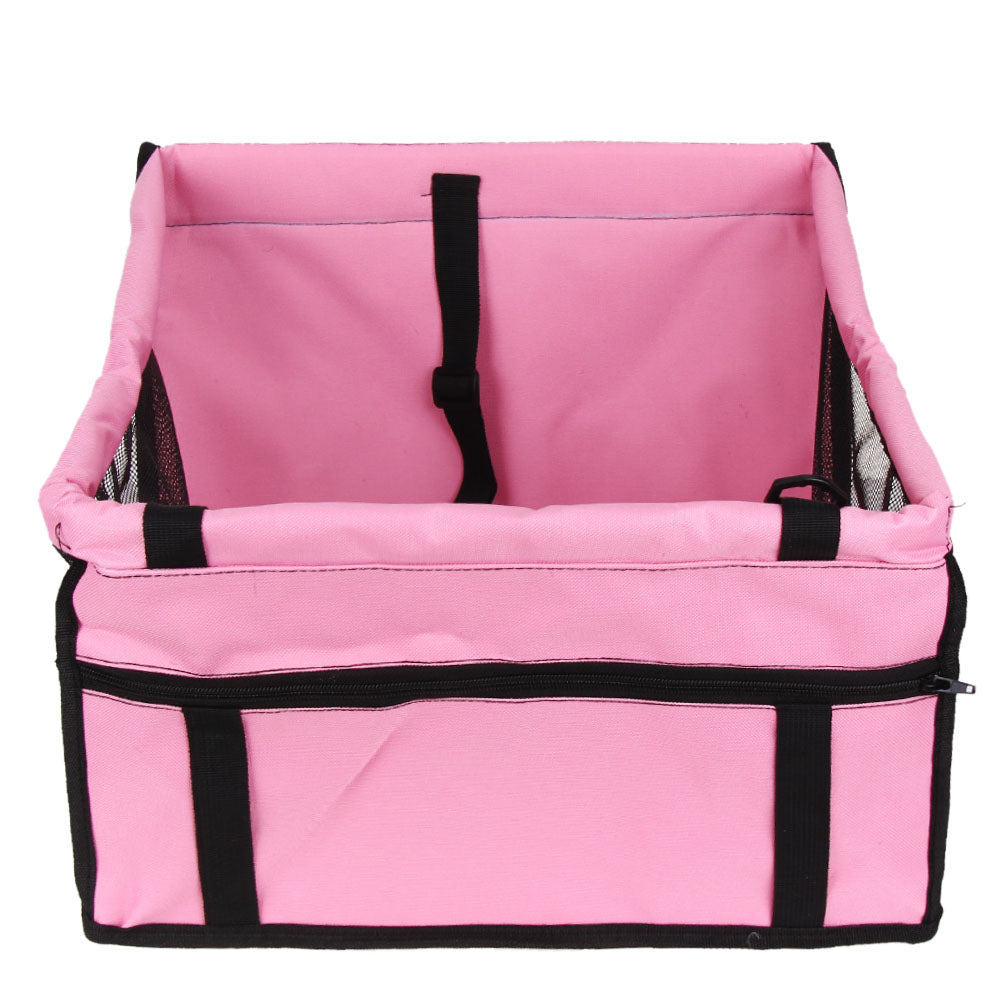 Waterproof and Foldable Car Booster Seat for Dogs with Clip-On Safety Leash and Storage Pocket.
